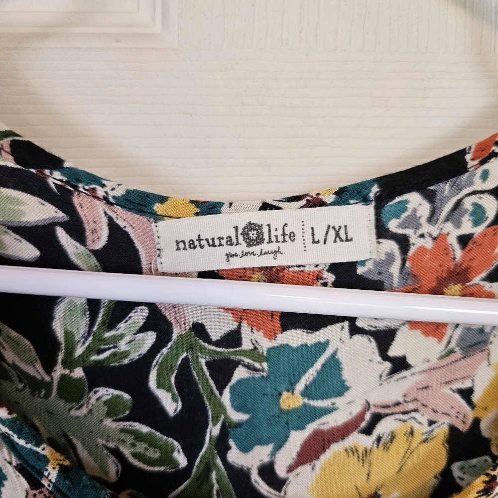 Natural Life L/XL Sage Vneck Maxi Tiered Floral Tassel Tropical Garden Rose Prin - Picture 6 of 11